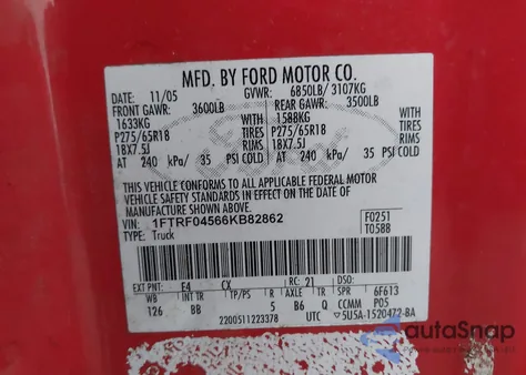 2006 Ford F-150 Fx4/Xlt from USA, damaged, VIN 1FTRF04566KB82862